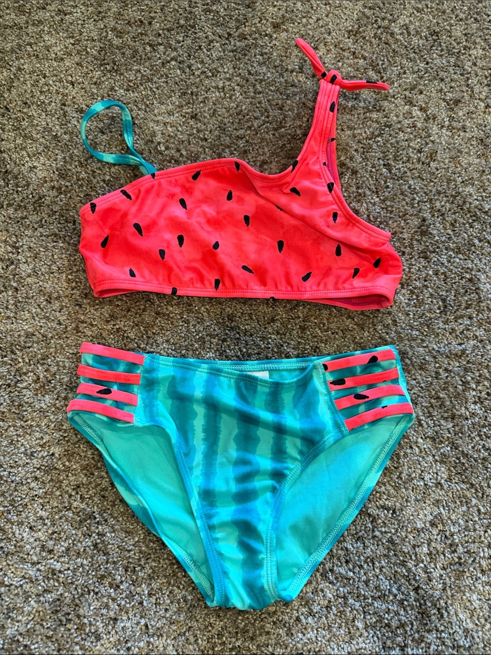 Cat & Jack Girls Watermelon Print Two-Piece Bikini - Coral Pink & Teal